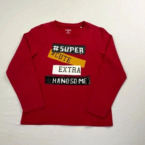 Camiseta de mangas compridas para meninos de 10 anos vermelha - padrão de lantejoulas, muito bom estado – photo 3